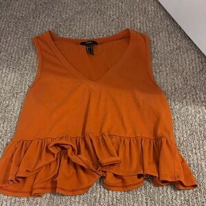 Forever 21 Orange V-Neck Ruffle Hem Tank